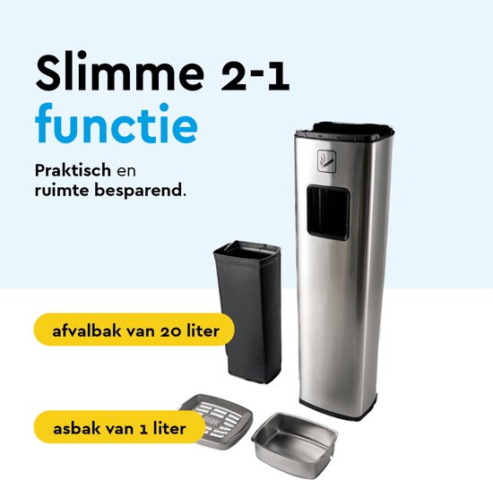BRASQ Cendrier sur pied en acier inoxydable - Cendrier d'extérieur avec poubelle de 20 litres - Poteau fumeur - Poubelle avec cendrier