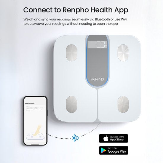 Renpho Elis 1C - Pèse-personne intelligent avec analyse du corps - 13 mesures - avec bluetooth et support d'application - Blanc