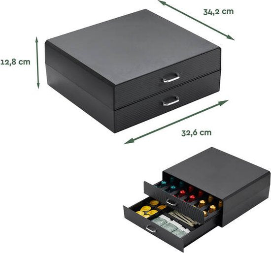 BRASQ Porte-capsules pour tasses Nespresso - pour tasses Dolce Gusto - Jusqu'à 50 tasses - Porte-tasses à café Noir - Boîte de rangement à 2 tiroirs - Vertuo - K-cup