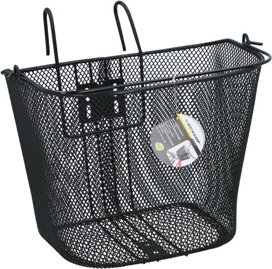 Dunlop Bicycle Basket Handlebar 22L - Panier à vélo avec guidon et crochets - Panier à vélo 34 x 24,5 x 26 cm - Convient aux vélos électriques, aux vélos de tourisme et aux vélos de ville - Métal - Noir