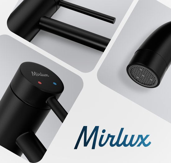 Mirlux Robinet de lavabo noir - Mélangeur de lavabo salle de bain - Robinet de lavabo - Robinet de lavabo / WC - Robinet - Robinet d'eau froide et chaude - Robinet de toilette eau froide et chaude