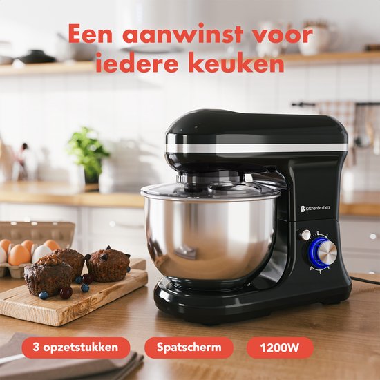 Robot de cuisine - KitchenBrothers - 5L - Mixeur de cuisine - 1200W - Noir
