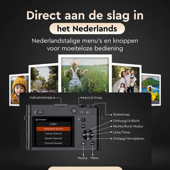 K&L Appareil photo numérique 5K - 64MP - Zoom optique 6X - Appareil photo - Caméra compacte - Caméra Vlog - Idéal pour les débutants - 64GB inclus - NL Software