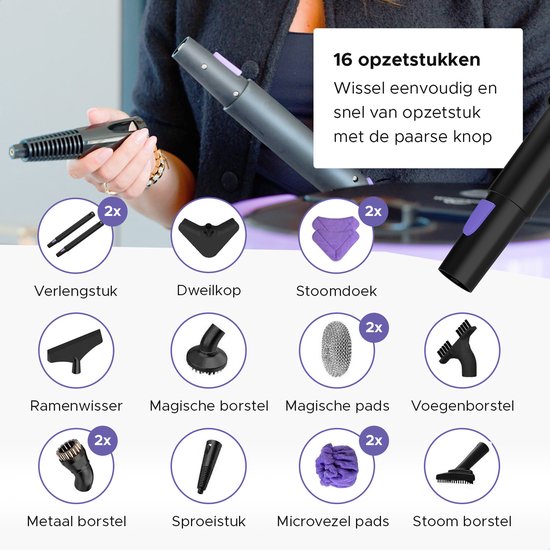 Motionflow Steam Cleaner PRO - Nettoyage en profondeur avec fonction de chauffage - 1500W 1.5L réservoir d'eau - Nettoyeur vapeur à main pour le nettoyage en profondeur des sols, canapés, salles de bain et tapis - Nettoyeur de tapis et de taches - Nettoye