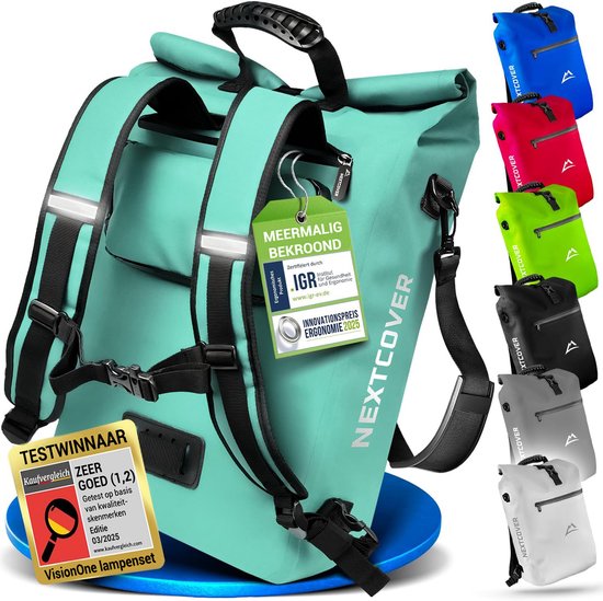 Nextcover 3in1 Bicycle Bag Single for Carrier [PVC free] | Waterproof Bicycle Bag, Backpack and Shoulder Bag 25L | Ideal for Laptop and Weekly Purchases | Bicycle Bag Single | Bicycle Bags