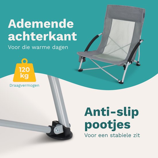 TRVLMORE Chaises de plage - Lot de 2 - Pliables et démontables - Capacité de charge de 120KG - Légères - Avec sac de transport et porte-gobelet - Gris