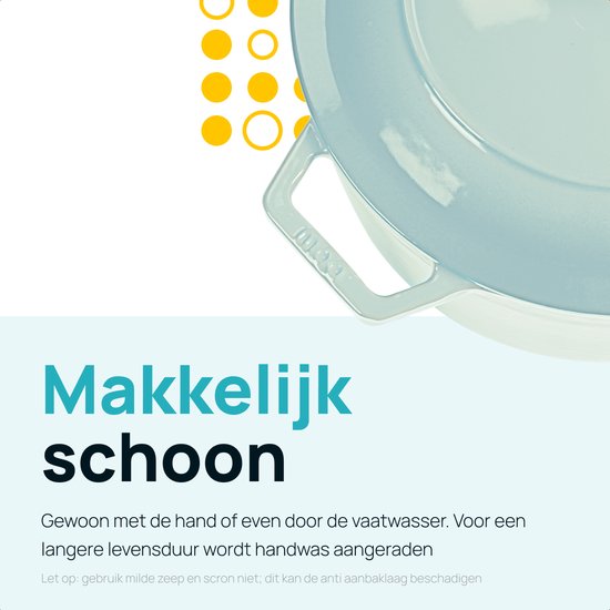 MOA Casserole en fonte - 5,7L - Pour toutes les sources de chaleur y compris l'induction - Avec couvercle - Ø 26cm - Revêtement antiadhésif - Bleu clair