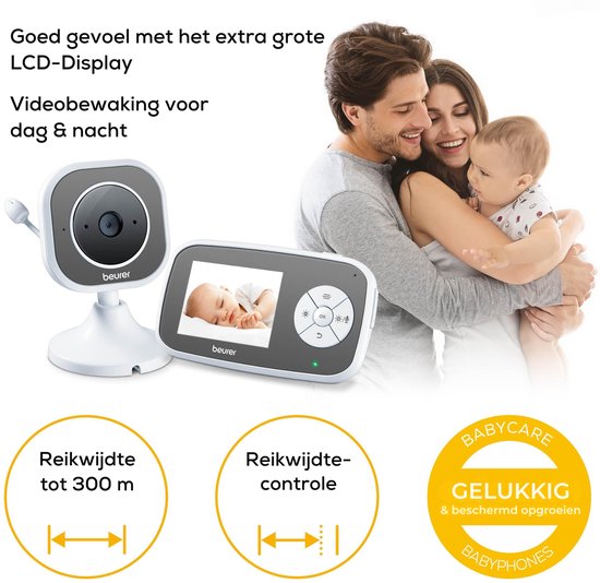 Beurer BY 110 Baby Monitor vidéo - Unité parentale/écran XL et caméra - Connexion numérique sans fil - Portée jusqu'à 300 mètres - Vision nocturne - Zoom numérique - Interphone - Chansons - Alarmes diverses - Minuterie - Eco+ - Garantie 3 ans