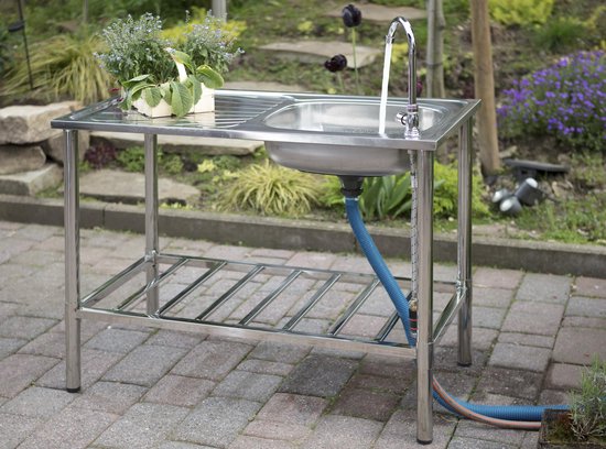 Camping/Extérieur Table en inox avec évier et robinet 100x77x50cm