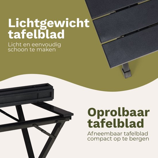 TRVLMORE Table de camping - 80x58x71 cm - Légère avec structure en aluminium - Table pliante réglable - Table de camping - Table pliante - Noir