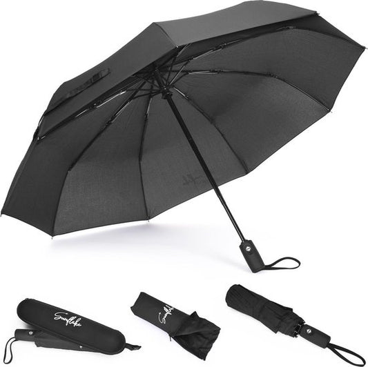 Parapluie pliable - Résiste à la tempête jusqu'à 140km/h - Pliage automatique - Housse de protection et pochette de voyage incluses - Noir - Sunflake