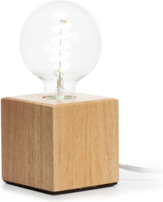 Pied de lampe, cube, câble avec interrupteur, E27, 60 W, IP20, chêne, 90 mm x 90 mm