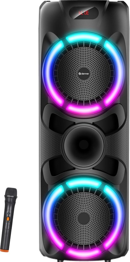 Denver Bluetooth Speaker Party box - Lumières disco - Party box - Microphone sans fil et télécommande inclus - BPS459