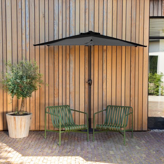 VONROC Premium Parasol Magione - Parasol de balcon durable - Semi-circulaire 270x135cm - Toile résistante aux UV - Anthracite/Noir - Housse de protection incluse