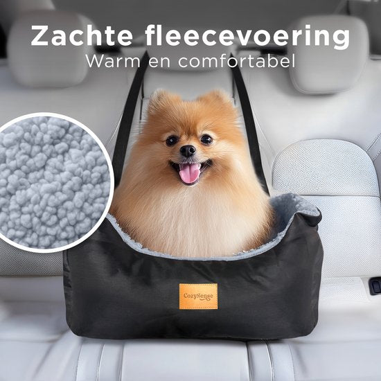 Siège auto pour chien CozySense® - Panier auto pour chien avec sangle de sécurité et compartiment de rangement - Pour petit chien - Siège avant ou arrière - Noir/Gris