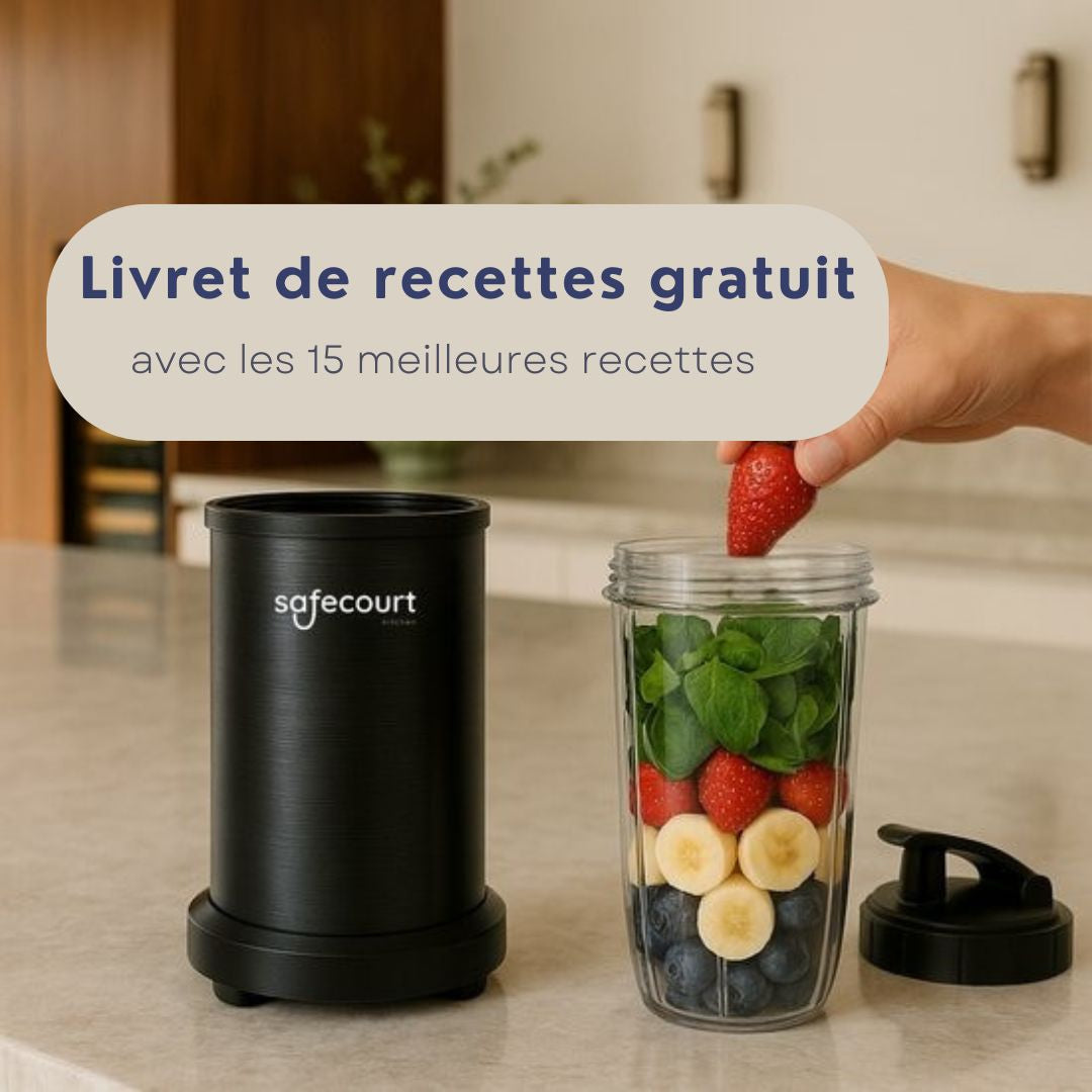 Mixeur - Safecourt Kitchen - Smoothie Blender - Blender 1200W - Incl. des gobelets à emporter - Noir