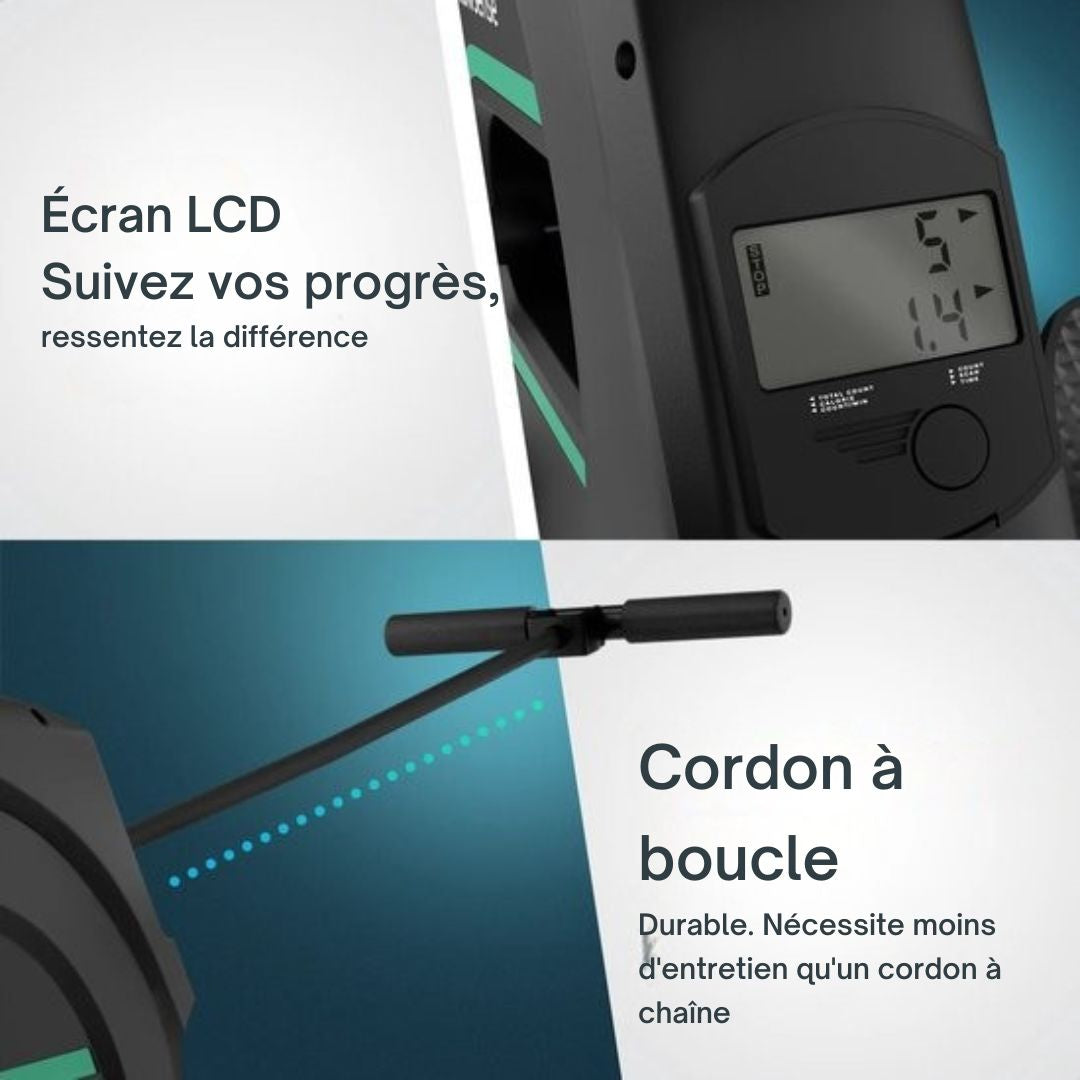 Rameur Flowsense Elvora Lite - pliable - Résistance élastique - Affichage LCD - Silencieux et compact - Pour utilisateurs jusqu'à 200 cm / 115 kg - noir