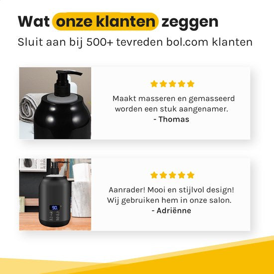 Bolusso Black Massage Oil Heater - Chauffe-huile de massage 30 à 65 degrés - Guasha - Appareil de massage - Comprend 2 distributeurs et un outil de massage - Chauffe-bouteille électrique - Huile de massage érotique