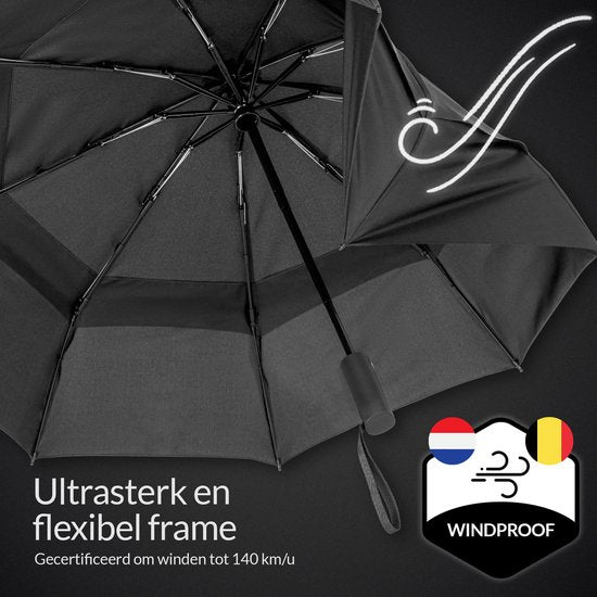 Parapluie tempête Nohrd - Noir - Parapluie pliable - Perméable au vent - 140 km/h - Parapluies tempête - Pliage et dépliage automatique - Parapluies - Housse de protection incluse