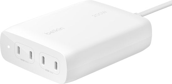 Belkin BoostCharge Pro 200W 4-port USB-C GaN Fast Charger with Power Delivery 3.1, Includes 1.5m Cable (Chargeur rapide USB-C GaN à 4 ports avec Power Delivery 3.1, câble de 1,5 m inclus)
