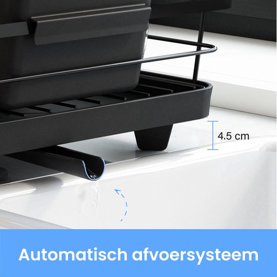 Luft Egouttoir avec plateau d'égouttage - Egouttoir à vaisselle - Egouttoir à vaisselle - Noir - Tapis d'égouttage - Idéal pour la cuisine et le camping - acier inoxydable