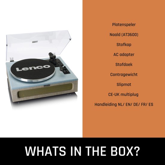Lenco Record Player avec Bluetooth - Quatre haut-parleurs intégrés 40W RMS - LS-440BUBG - Bleu Gris