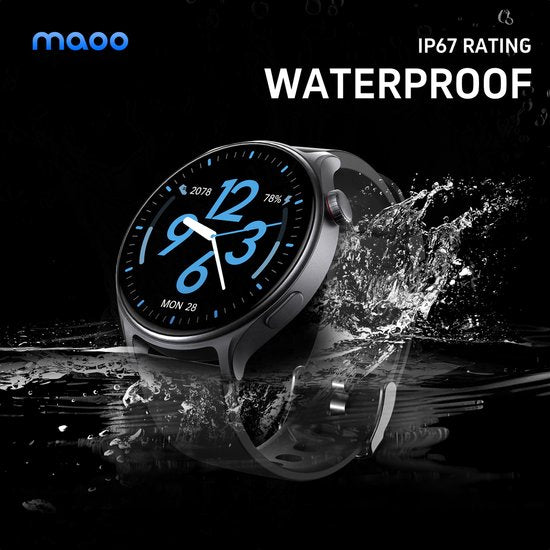 Maoo GTR Series 2 Smartwatch Homme - Acier inoxydable et bracelet TPU - Podomètre - Moniteur de fréquence cardiaque - Moniteur de sommeil - Multisport - Convient à Android et iOS - Noir