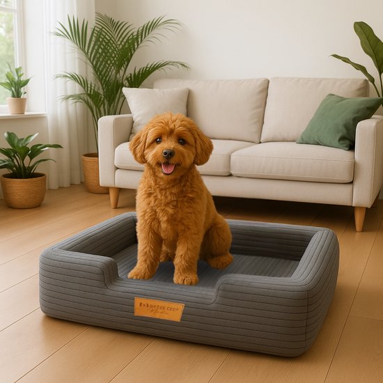 By Cee Cee Panier orthopédique pour chien - Coussin orthopédique pour chien - Lit pour chien - Tissu côtelé - Pour petits chiens - Gris foncé - 80x55