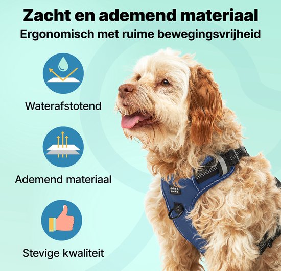 Harnais pour chien Jake et Jacky - Harnais anti-traction - Harnais pour chien - Harnais Y pour chien - Réfléchissant - Bleu - Taille M