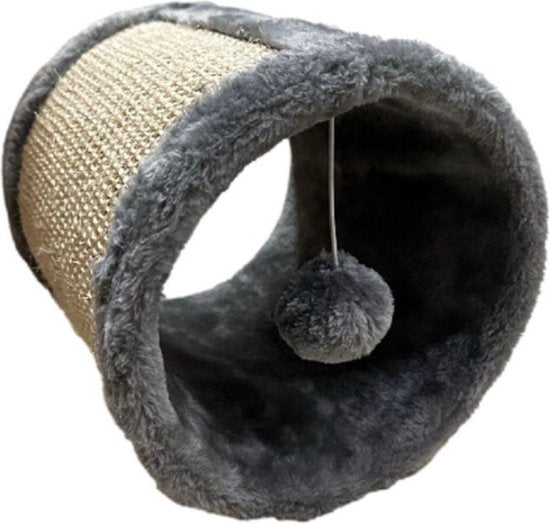 maxxpro Tunnel pour chat avec balle - Tunnel à griffer pour chat - Jouets pour chat - Ø 21x19 cm - Gris