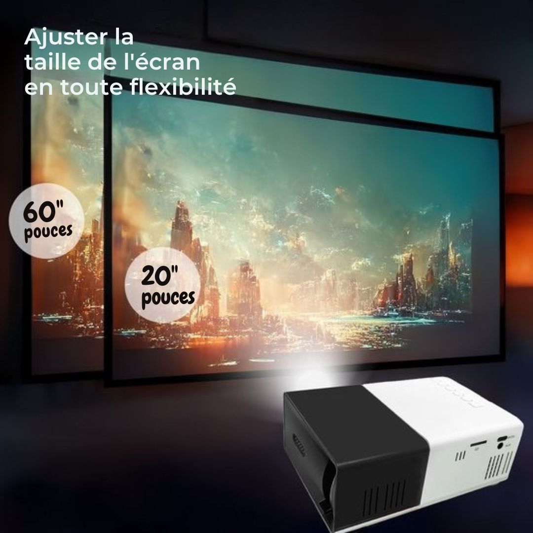 Mini vidéo-projecteur Denver Full HD - Streaming depuis votre téléphone (USB-C) - Mini projecteur - Télécommande incluse - HDMI/AUX/USB-C - PR800 - noir