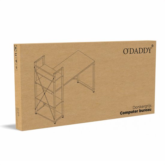 O'DADDY® Bureau avec pieds réglables - Table de bureau - Table d'ordinateur - Bureau de jeu - Petit bureau de jeu - Meuble de bureau - 120 x 60 cm - Porte-livres - Bureau d'ordinateur - Noir