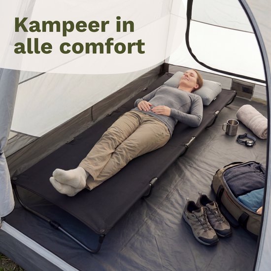 TRVLMORE Lit de Camp pliable - Capacité de charge 120KG - Lit de camping avec sac de transport - Brancard 1 personne - Structure en acier - 193x66x15 cm - Noir