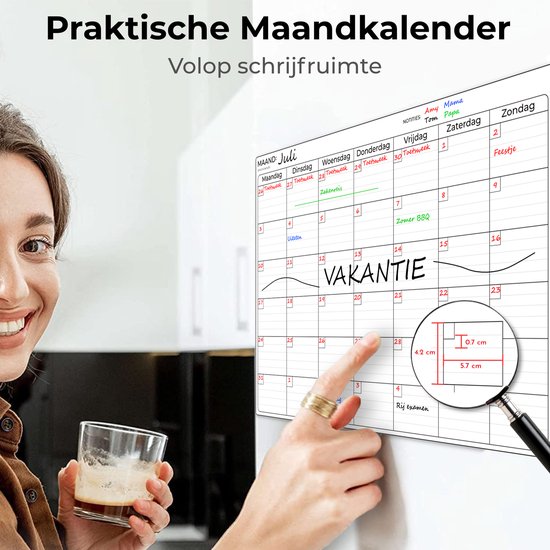 Systemyze - Planificateur mensuel et hebdomadaire - Tableau blanc magnétique - Planificateur mensuel magnétique - Comprend un agenda, un planificateur de repas, des marqueurs et une gomme - Format A3