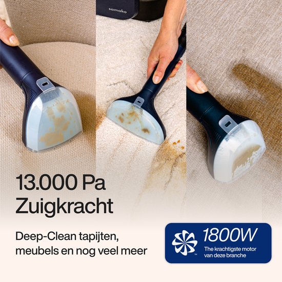 Nettoyeur de tapis PowerClean Pro 1800W - Nettoyeur à vapeur et nettoyeur de taches - 8 accessoires - Vapeur 100° - Nettoyeur de canapé - Nettoyeur de meubles - Nettoyeur à vapeur portatif - Nettoyeur de matelas - Samako