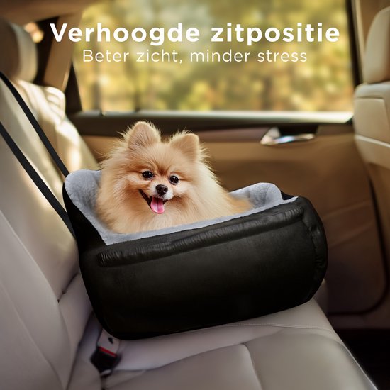 Siège auto pour chien CozySense® - Panier auto pour chien avec sangle de sécurité et compartiment de rangement - Pour petit chien - Siège avant ou arrière - Noir/Gris