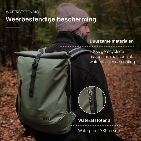 ONYX Rolltop PRO Backpack 20 à 30L - Avec compartiment pour ordinateur portable - Sac à dos ajustable - Sac de voyage - Imperméable et durable - Vert forêt