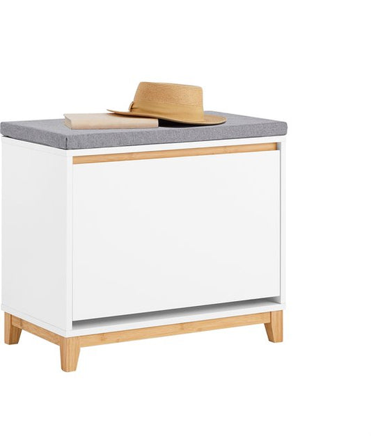 SoBuy FSR191-WN Banc à chaussures - Banc de rangement blanc avec rabat et coussin