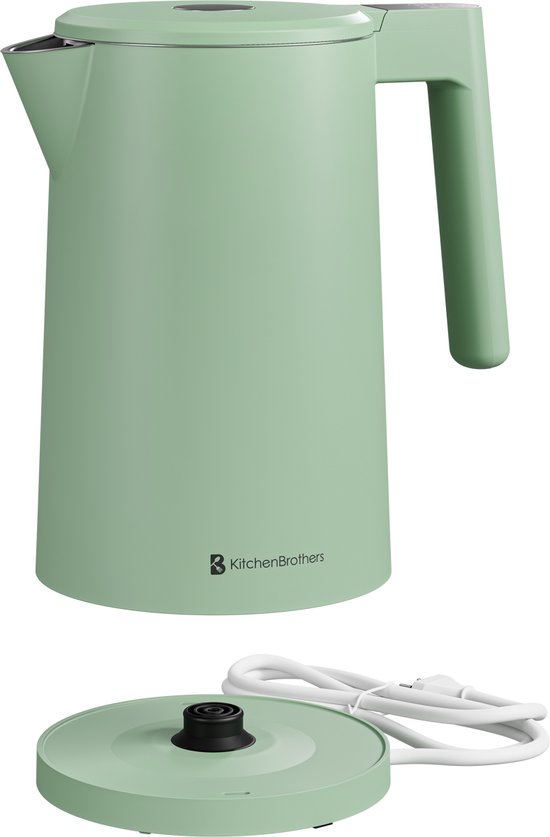 KitchenBrothers Bouilloire - 1,7L - Avec contrôle de la température - Électrique - Fonction maintien au chaud - Affichage - Double paroi - Cool-touch - 2200W - Vert pastel