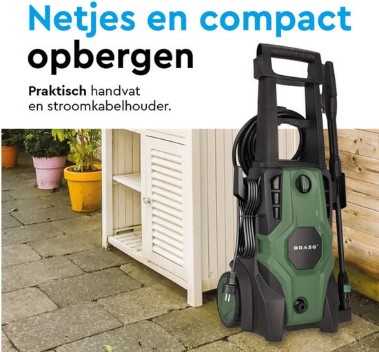 BRASQ HPW 150 nettoyeur haute pression - Nettoyeur de terrasse - Pulvérisateur haute pression - 2000W - 150 bar - 468 L/H - Kit complet