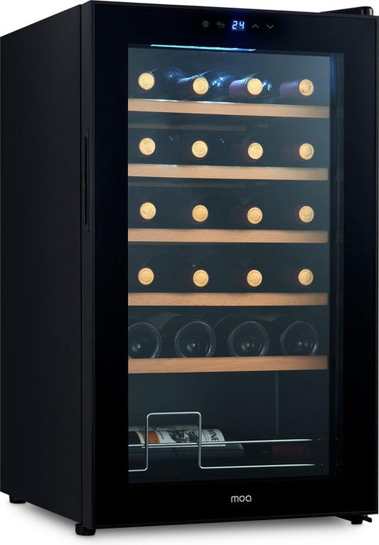MOA Cave à vin pour 24 bouteilles - Refroidisseur à vin autonome avec 1 zone de température - Refroidisseur à vin - Réglable entre 12°C et 18°C - Intégré - Noir