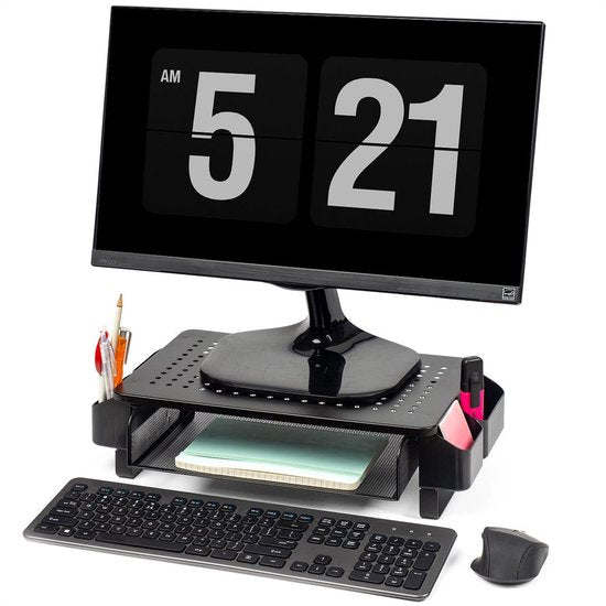LifeGoods Support de moniteur - Rehausseur de moniteur - Rehausseur d'écran - Réglable - 37 x 23,5 x 10 cm - Métal - Noir