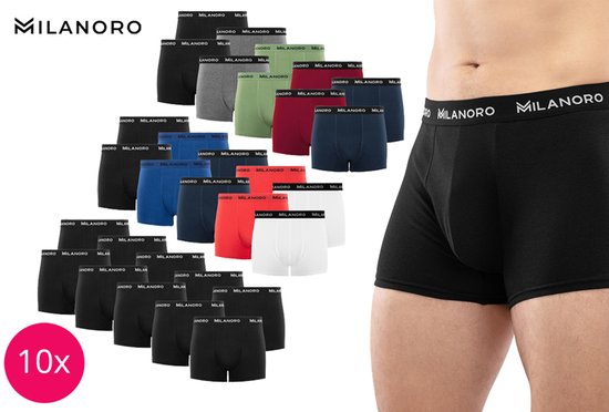 Milanoro - Lot de 10 boxers stylés en coton - Noir - XXL