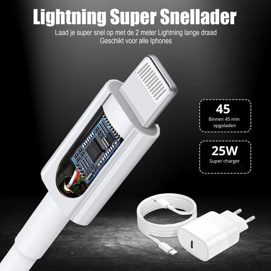 Golden Sound 25W Original Fast Charger - Convient aux chargeurs d'Iphone et d'Ipad - Prise de charge de 2 mètres - Chargeur adapté aux 14/13/12/11/Xr/Xs/Xs Max/8/8 Plus/ Pro