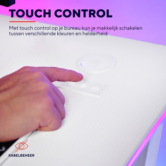 Trust GXT 709W Luminus Gaming Desk - Eclairage RGB - Porte-gobelet - Porte-casque - Blanc