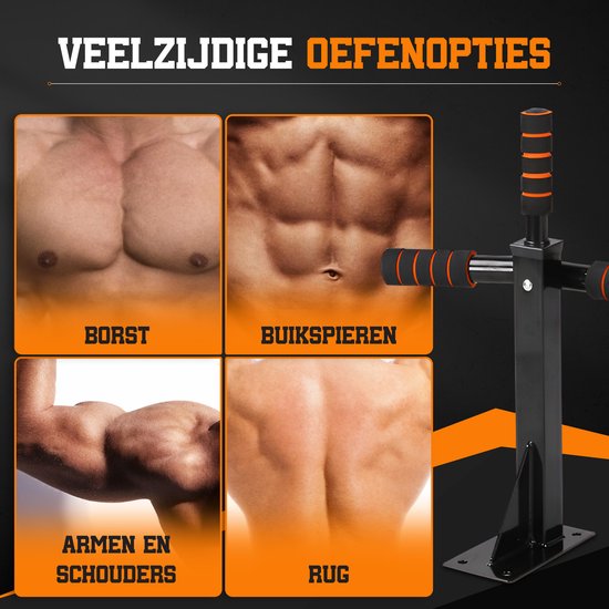 TTD® Premium Pull Up Bar - Pull Up Station - Wall Mounted Pull Up Bar - Dip Station - Dip Bars - Home Sports - Home Fitness - Premium materials - Extra Sturdy up to 250KG - Includes mounting parts - Home workout - Black/Orange