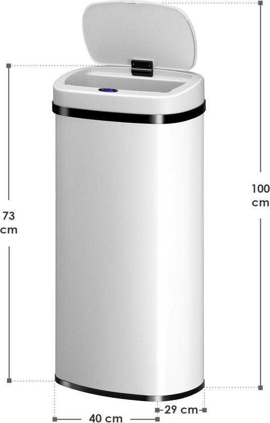Poubelle automatique / Poubelle à déchets / Poubelle à détecteur - 70 litres - Blanc - Rectangle