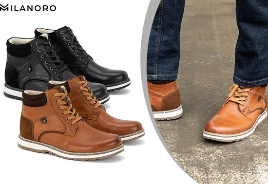 Milanoro - Elégantes baskets en cuir pour homme - Cognac - Taille 46