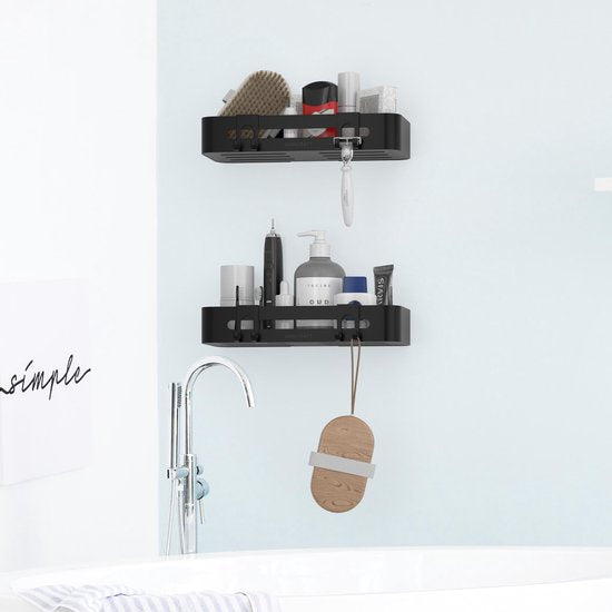 Sanicraft® Porte-douche - Pas de perçage - Convient à tout type de mur - Suspension - Inox - 2 pièces - Noir