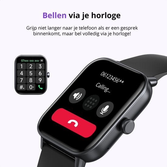 Maoo Boost 2 Smartwatch Femmes et Hommes - Convient pour Whatsapp et Belfonction complète - Android & iOS - Montre sport - Fréquence cardiaque, Saturation sanguine, Moniteur de sommeil - Podomètre, Compteur de calories - Étanche - Noir